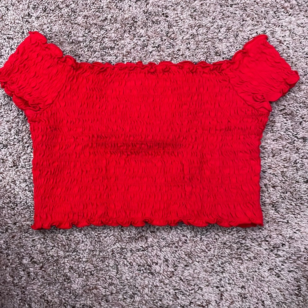 Red shoulder top